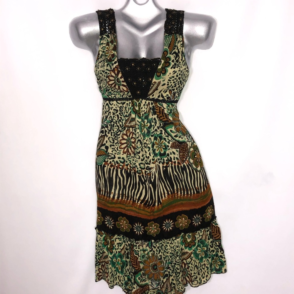 FORBIDDEN tropical beaded animal resort wear dress